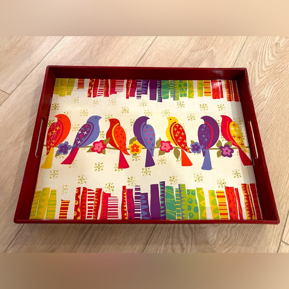 Colorful and Rare Red Lacquer Bird Design Party Tray